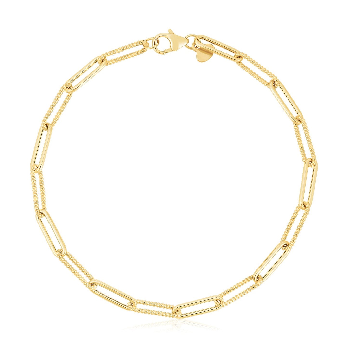 14k Yellow Gold High Polish Alternating Bead Paperclip Bracelet (3.5mm)-1