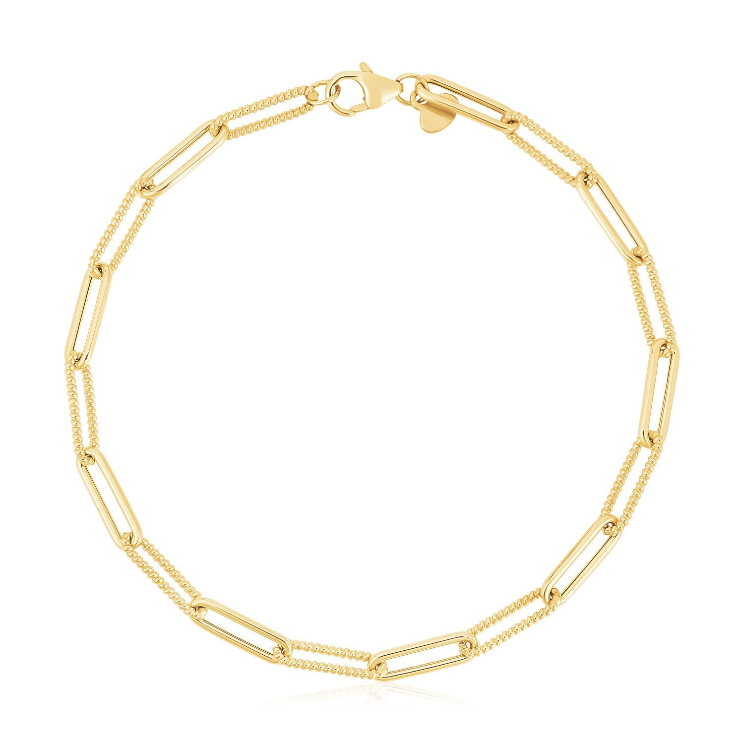 14k Yellow Gold High Polish Alternating Bead Paperclip Bracelet (3.5mm)-1