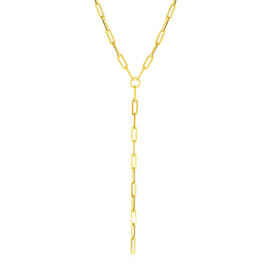 14k Yellow Gold Paperclip Chain Lariat Necklace-0