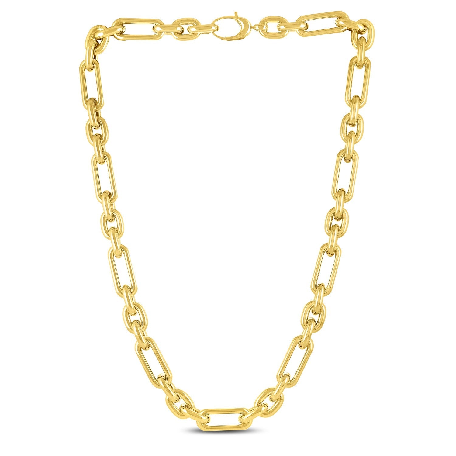 14k Yellow Gold Italian Alternating Paperclip Oval Links Chain Necklace-0