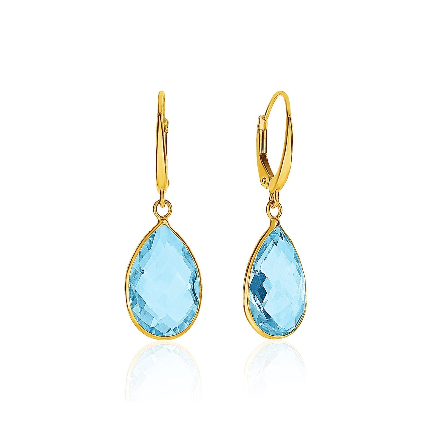 Drop Earrings with Pear-Shaped Blue Topaz Briolettes in 14k Yellow Gold-0