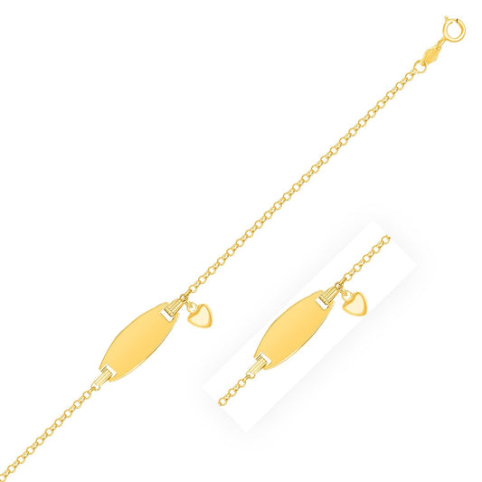 14k Yellow Gold Heart Accented Children's Cable Chain ID Bracelet-0