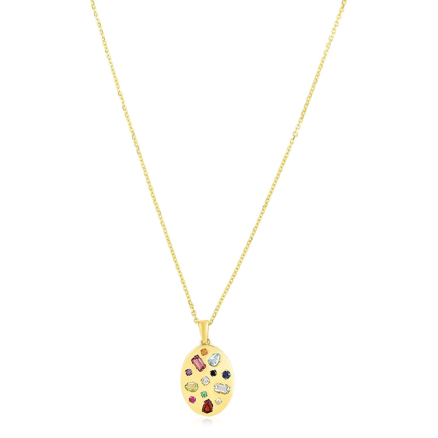 14k Yellow Gold High Polish Oval Gemstone Inlay Necklace-0
