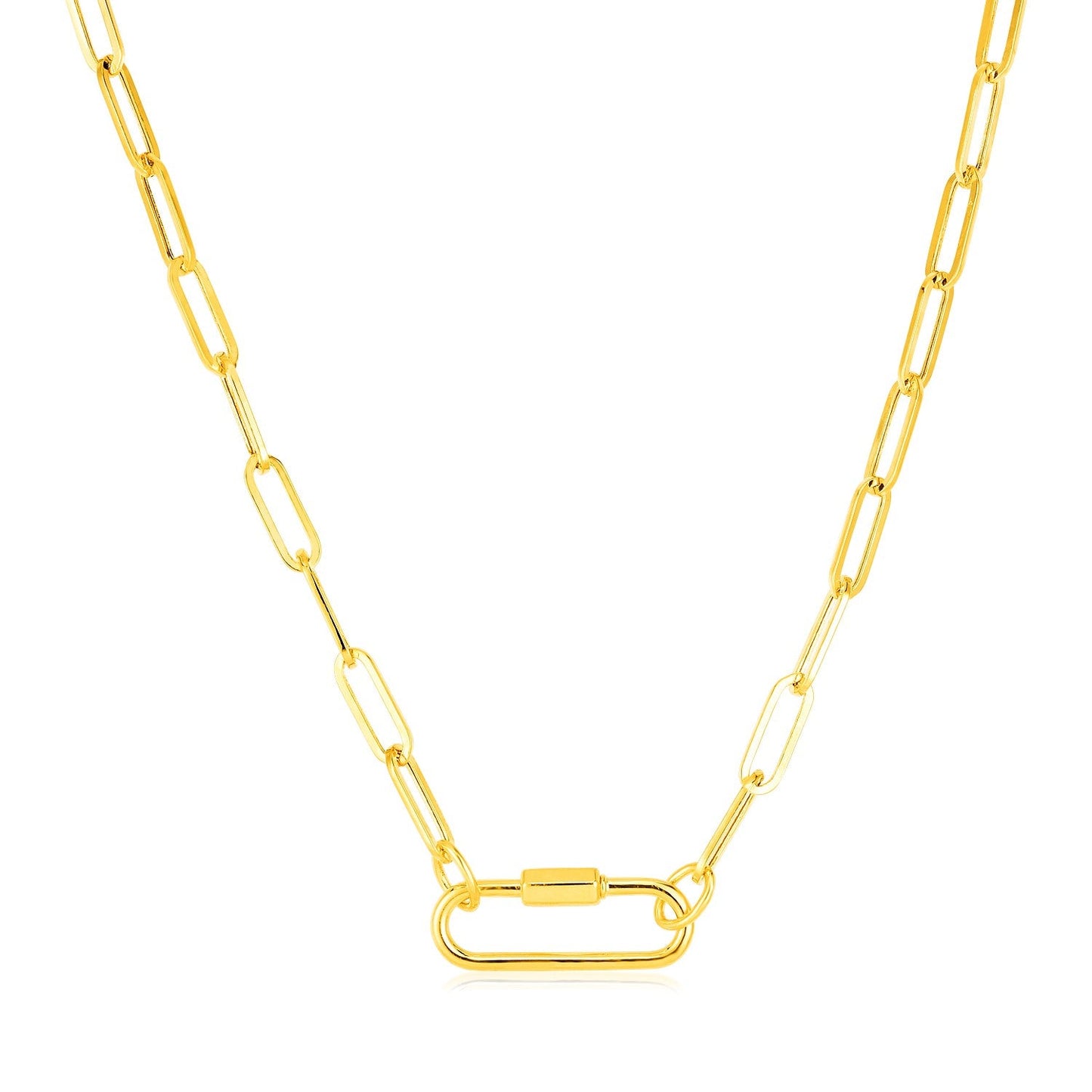 14k Yellow Gold Paperclip Chain Necklace with Oval Carabiner Clasp-0