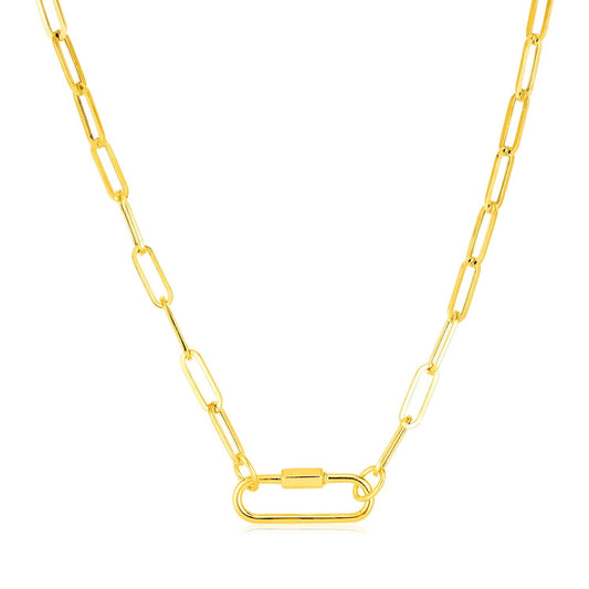 14k Yellow Gold Paperclip Chain Necklace with Oval Carabiner Clasp-0