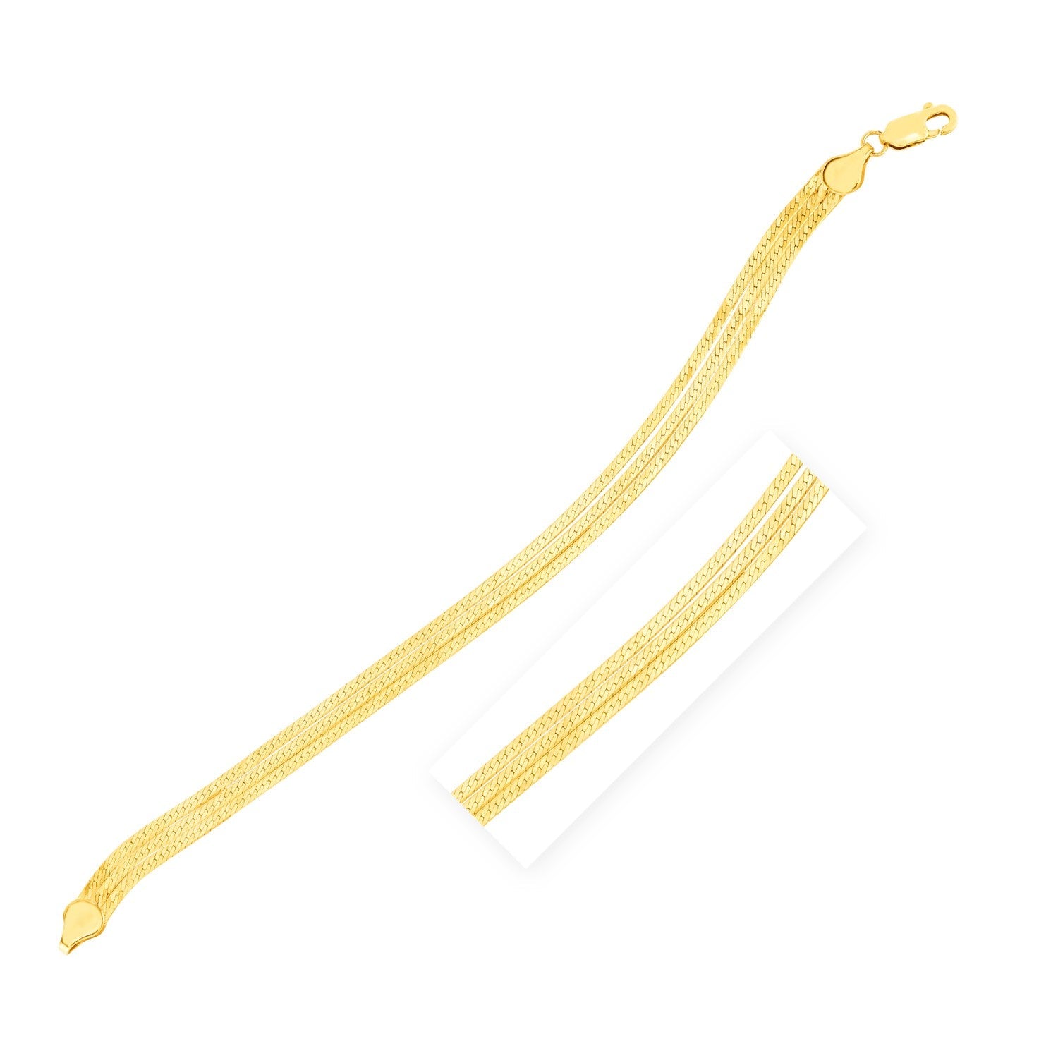 14k Yellow Gold 7 inch Three Strand Herringbone Chain Bracelet-0