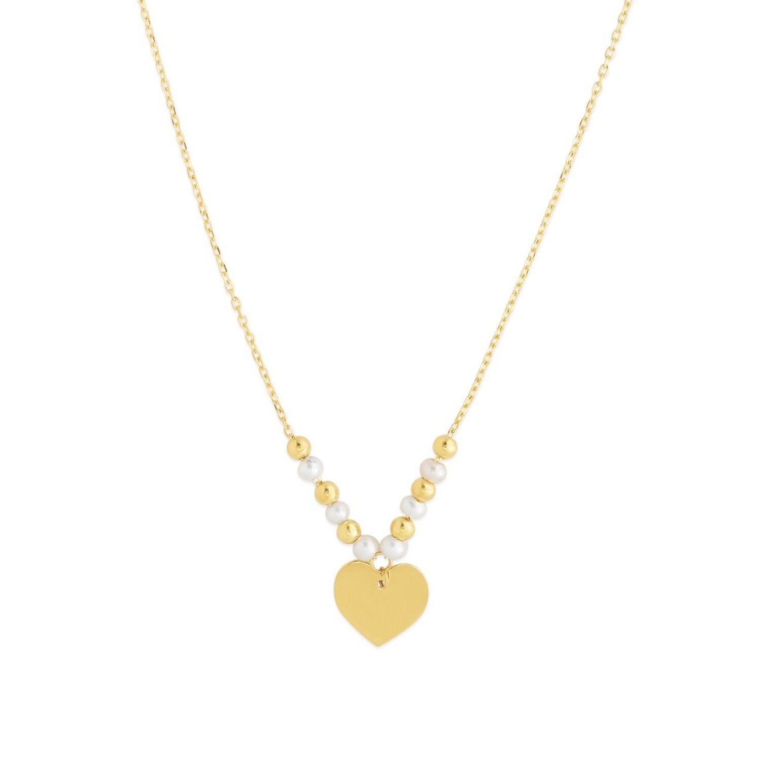 14k Yellow Gold High Polish Beaded Pearl Heart Drop Pallina Necklace-0