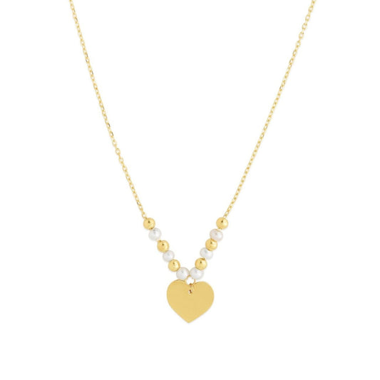 14k Yellow Gold High Polish Beaded Pearl Heart Drop Pallina Necklace-0