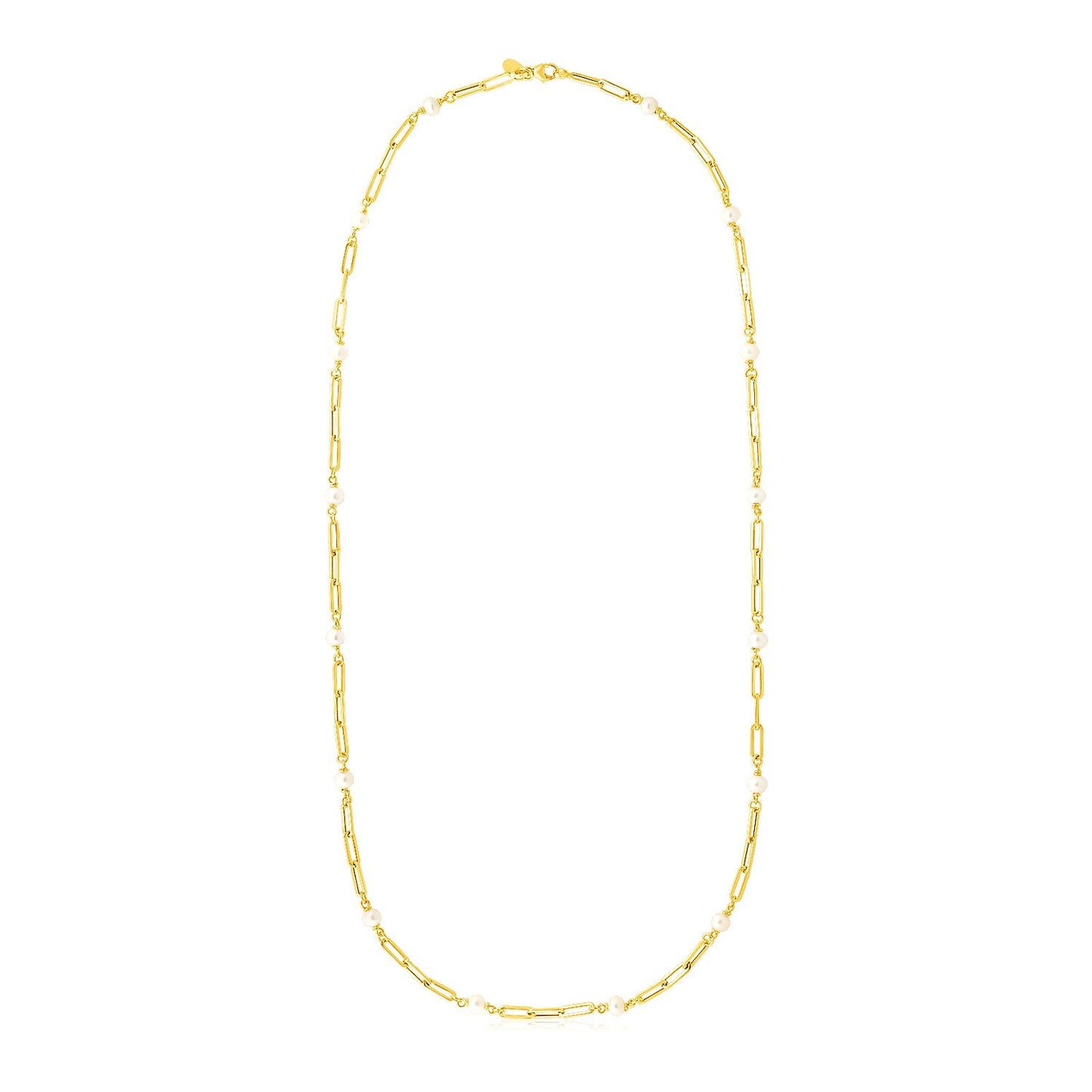 14k Yellow Gold Paperclip Chain and Pearl Necklace-0