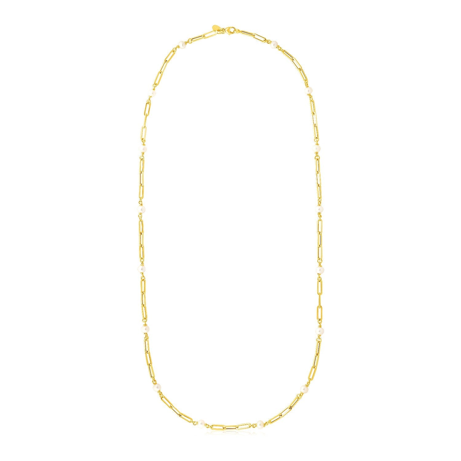14k Yellow Gold Paperclip Chain and Pearl Necklace-0