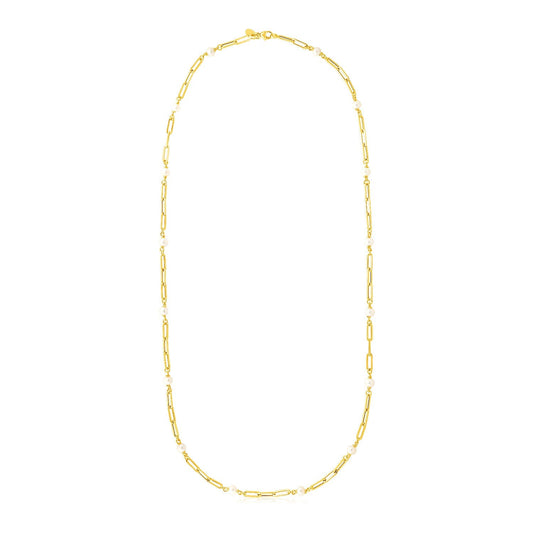 14k Yellow Gold Paperclip Chain and Pearl Necklace-0