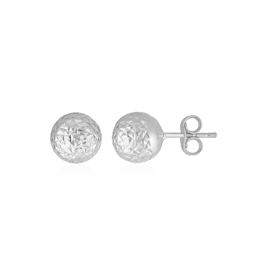 14k White Gold Ball Earrings with Crystal Cut Texture-0