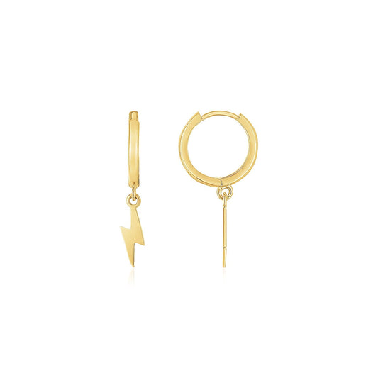 14K Yellow Gold Lighting Bolt Drop Hoop Earrings-0