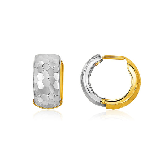 14k Two-Tone Gold Diamond Cut and Interlaced Style Hoop Earrings-0
