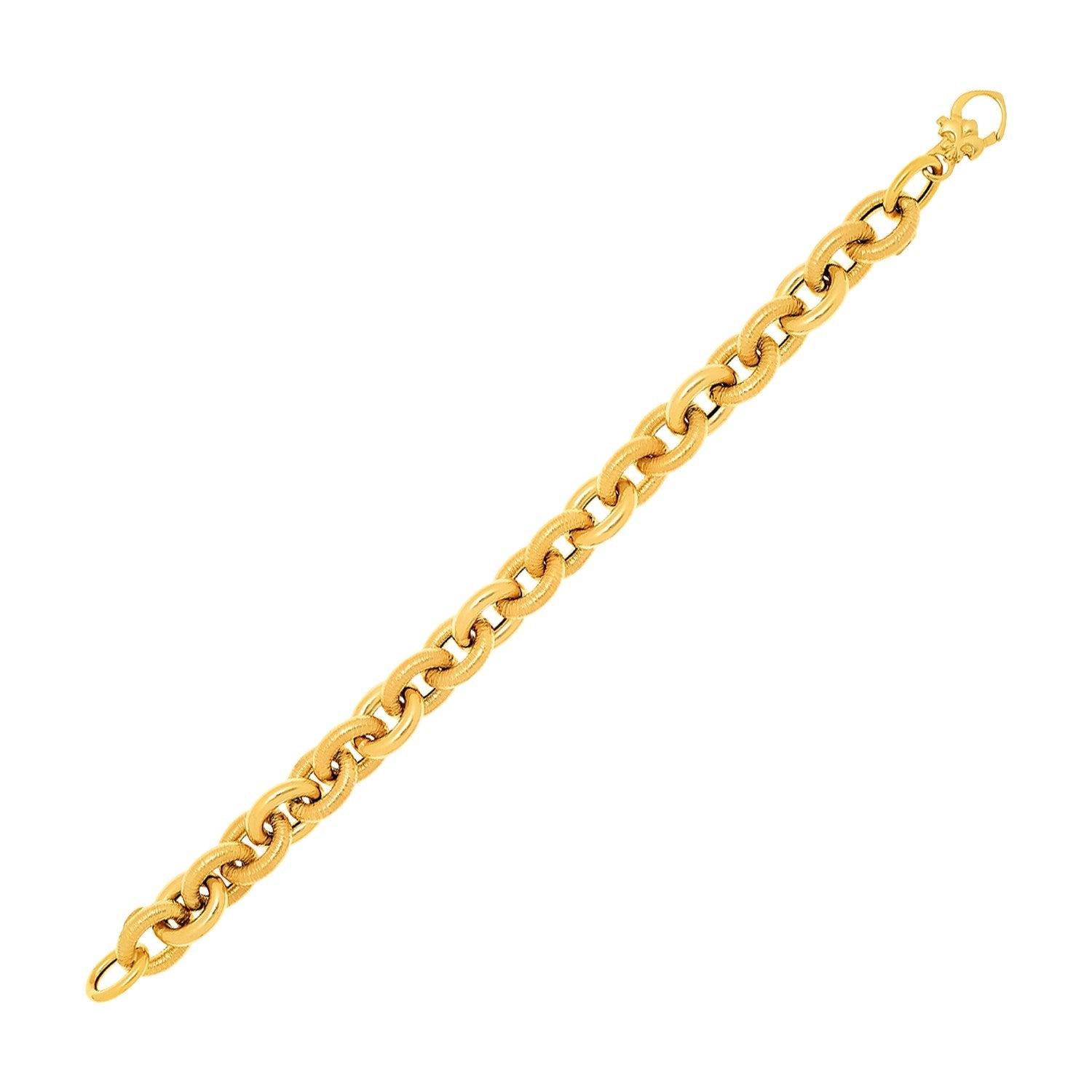 14k Yellow Gold Textured Cable Chain Style Bracelet-0