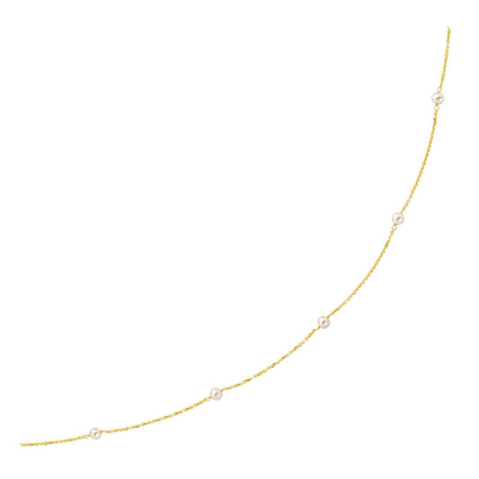 14k Yellow Gold Necklace with White Pearls-0