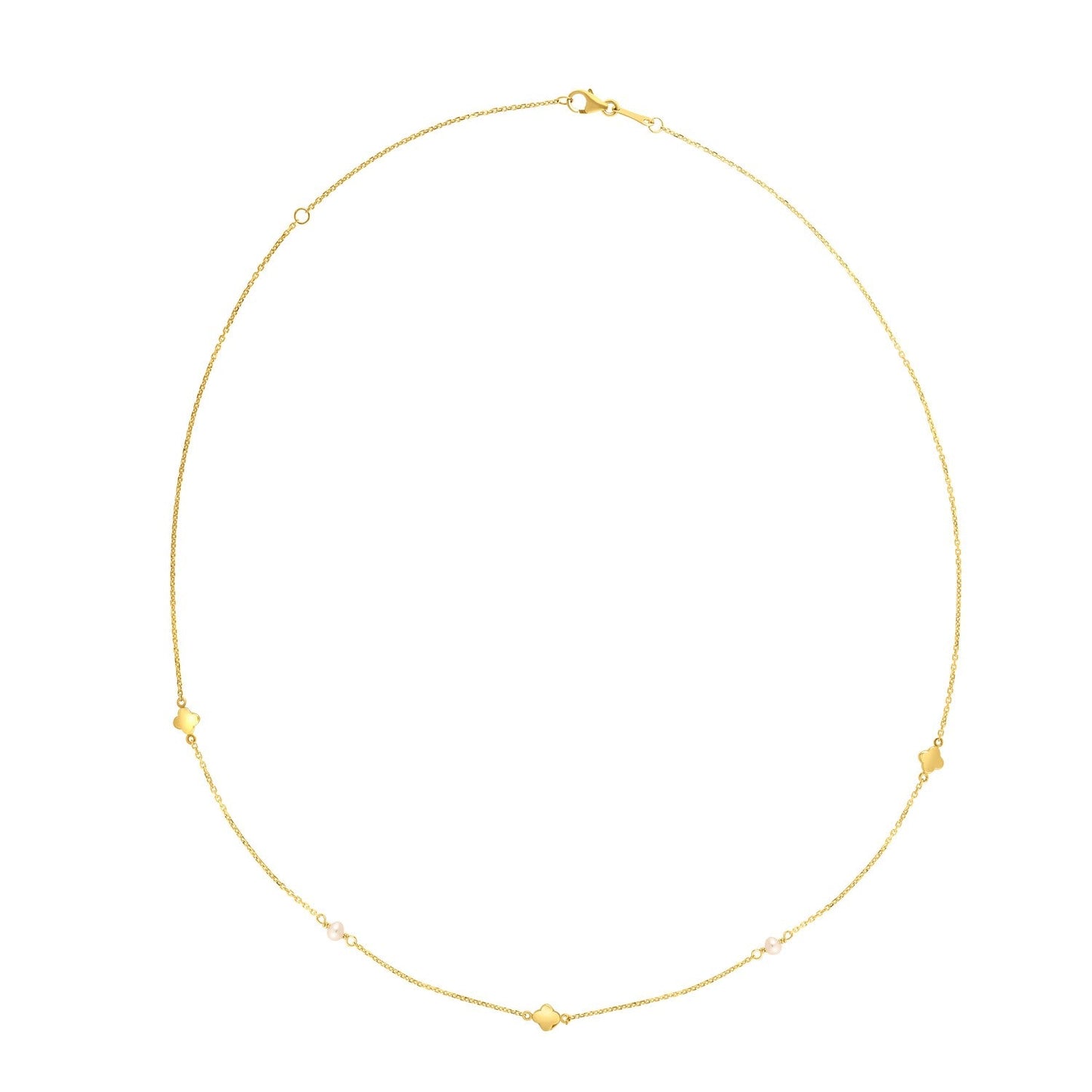 14k Yellow Gold Pearl Clover Necklace-0