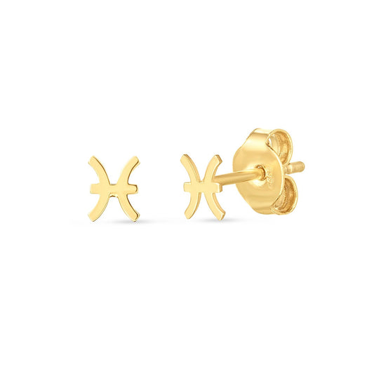 14K Yellow Gold Pisces Stud Earrings-0