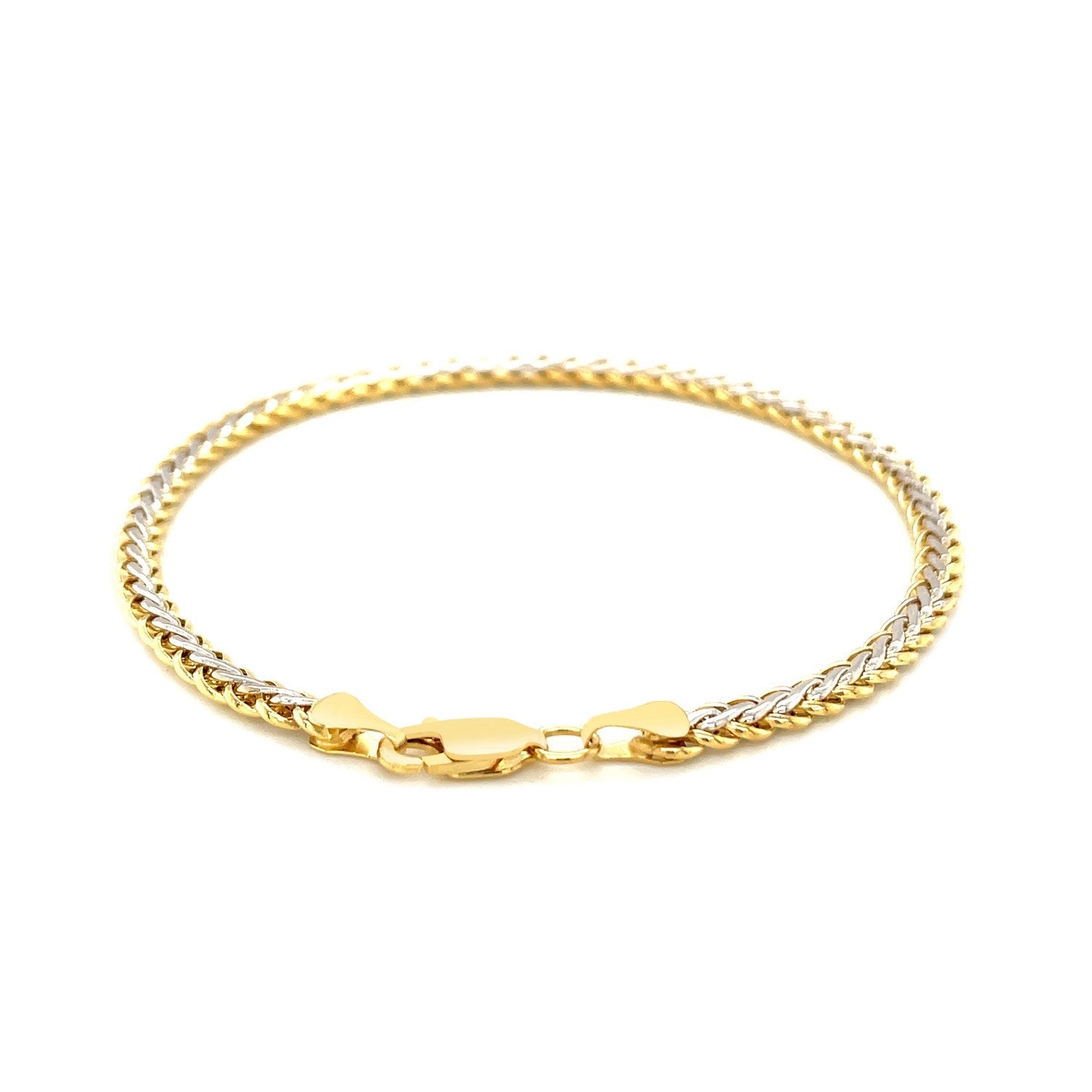 Two-Toned Fine Wheat Chain Bracelet in 10k Yellow and White Gold-2