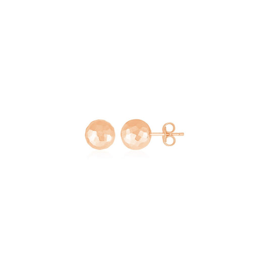 14k Rose Gold Ball Earrings with Faceted Texture-0