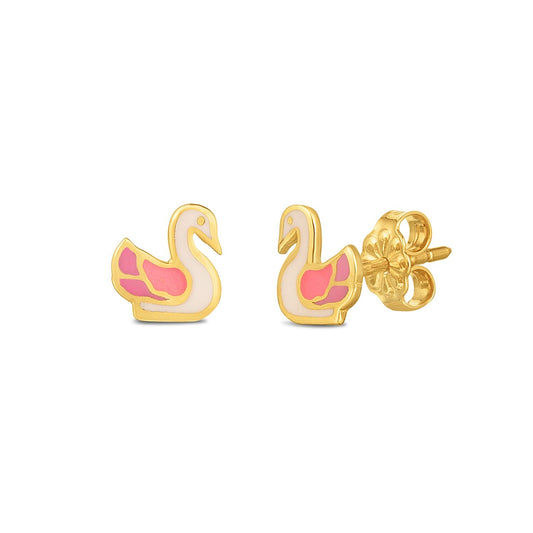14k Yellow Gold Swan Studs-0