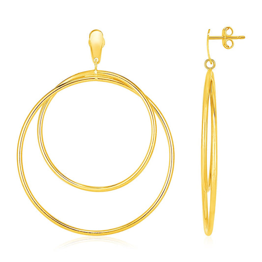 14k Yellow Gold Post Earrings with Open Polished Circle Dangles-0