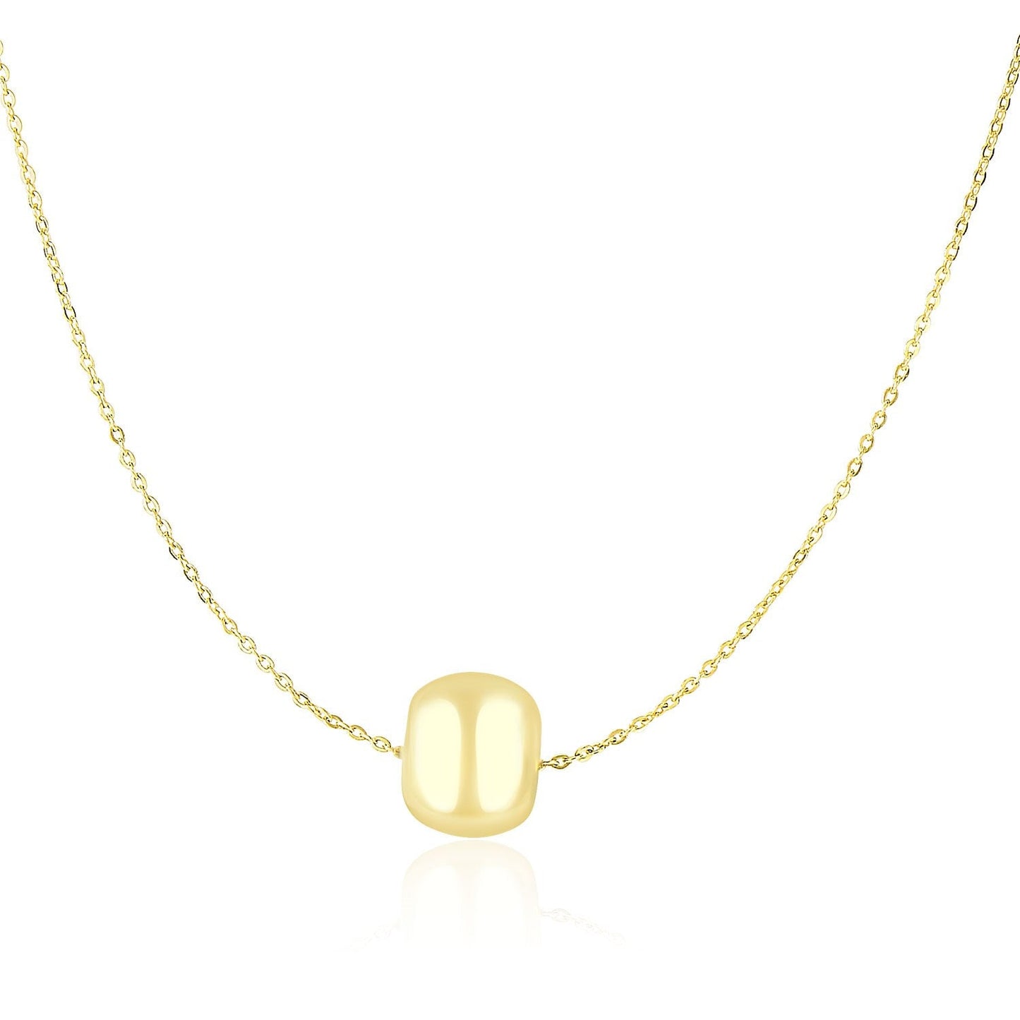 14k Yellow Gold Necklace with Shiny Barrel Bead Charm-0