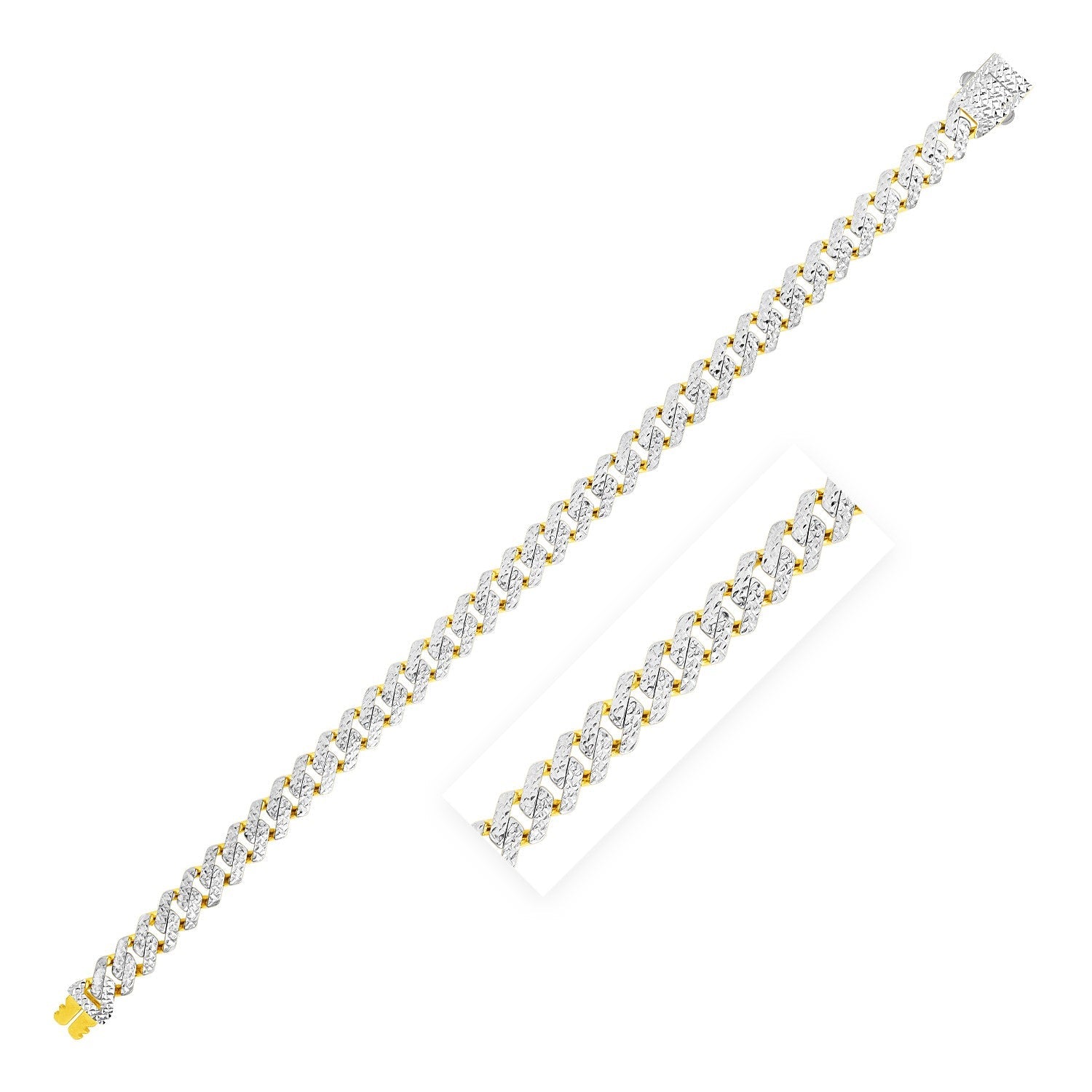 14k Yellow Gold White Pave High Polish Modern Lite Edge Bracelet (8.0mm)-0