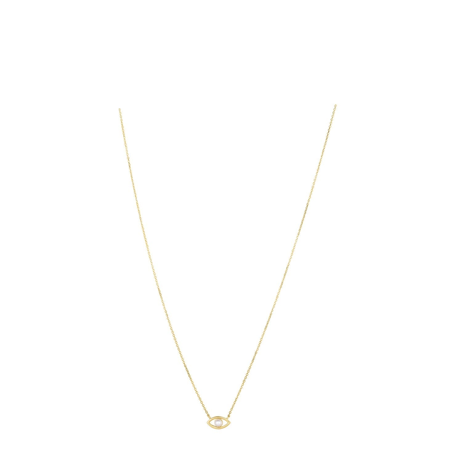 14k Yellow Gold Pearl Evil Eye Necklace-0