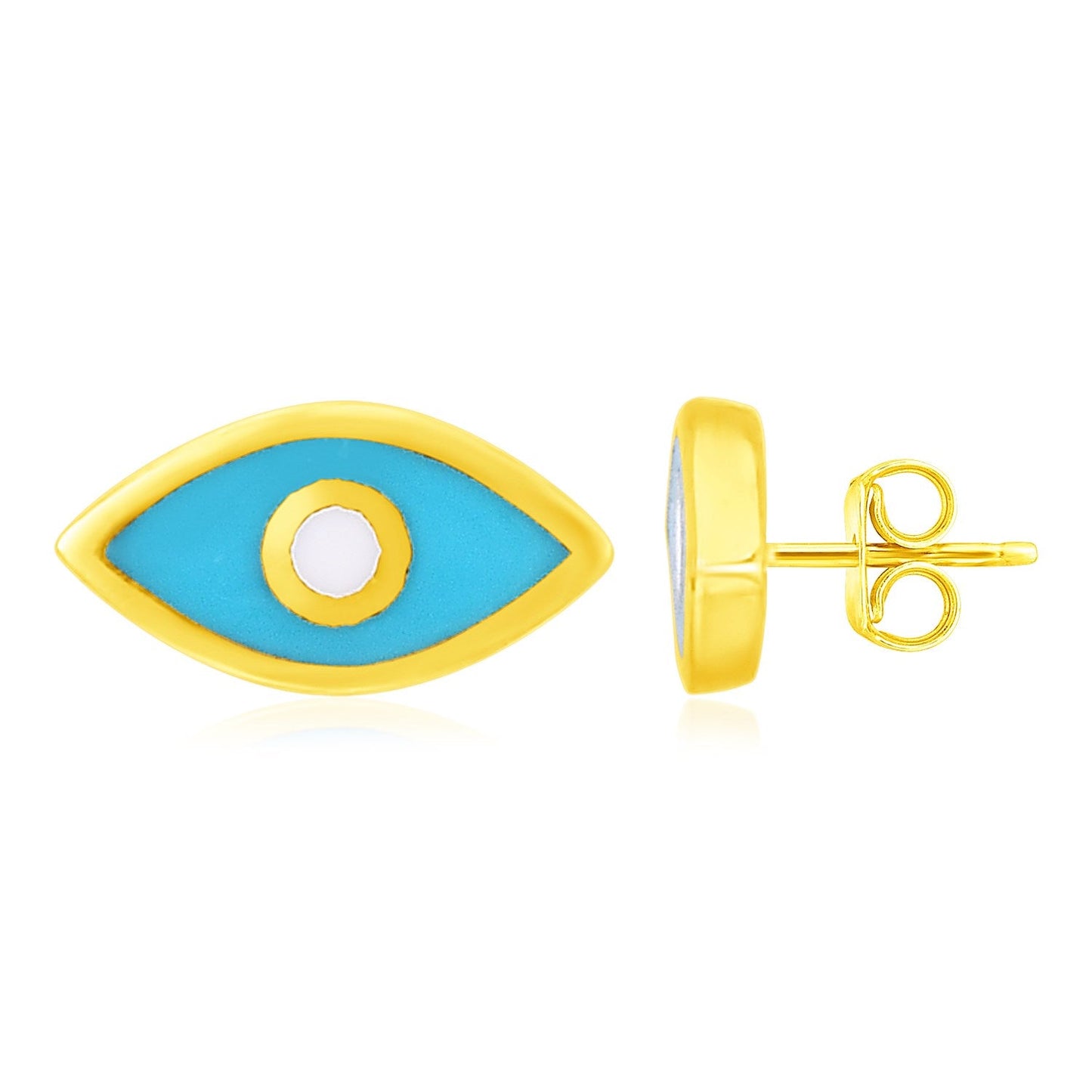 14K Yellow Gold Blue Evil Eye Earrings with Enamel-0