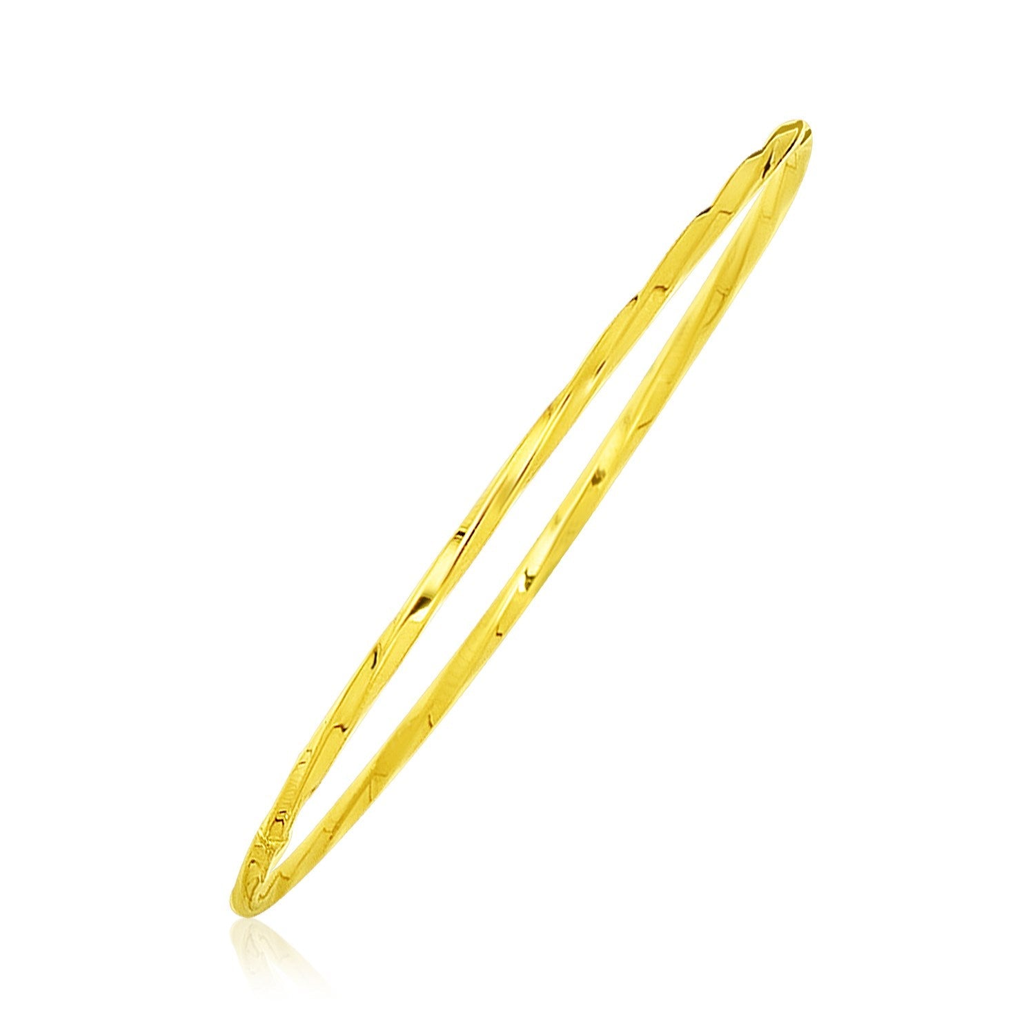 14k Yellow Gold Thin Twisted Shiny Bangle-0