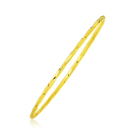 14k Yellow Gold Thin Twisted Shiny Bangle-0