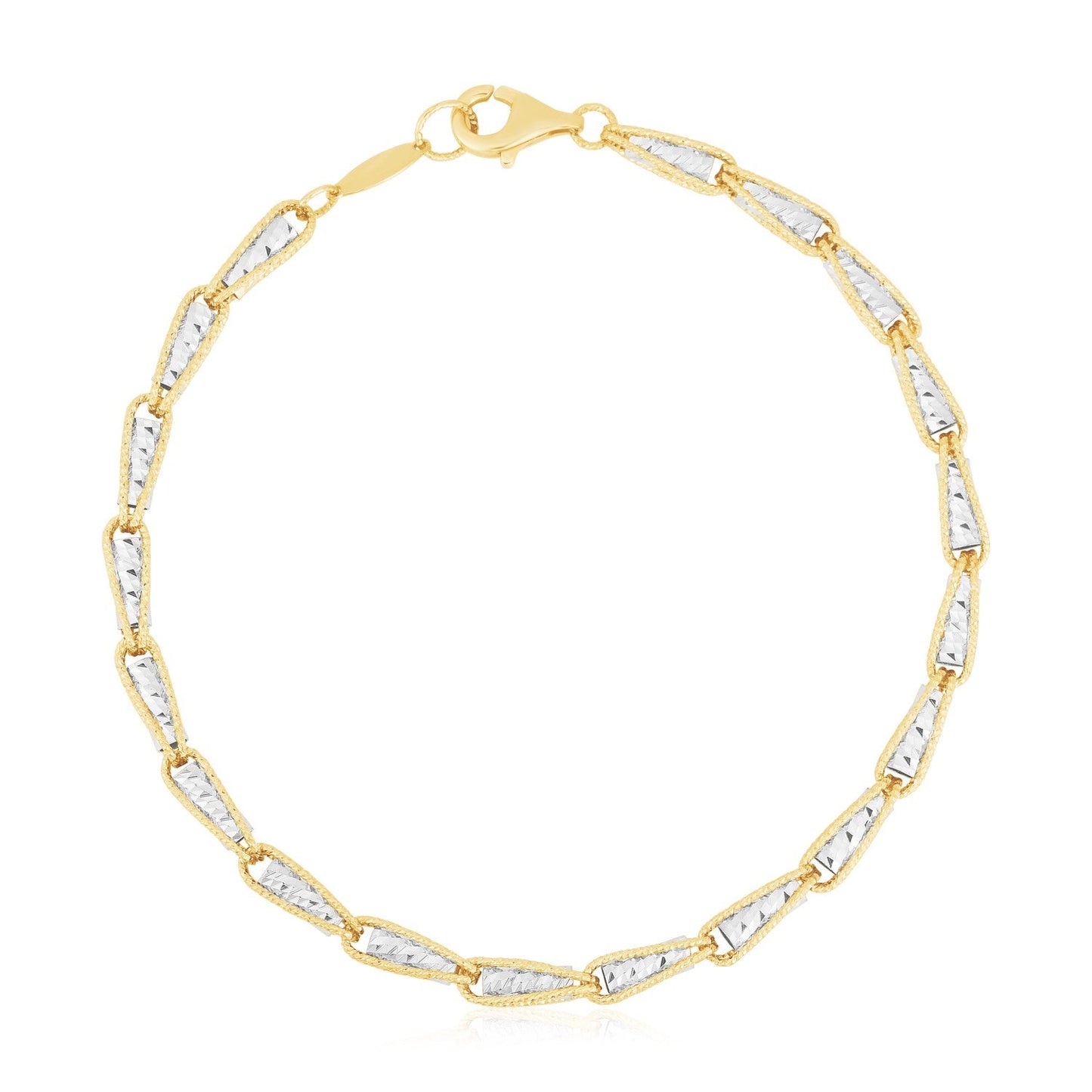 14k Two Tone Gold High Polish Diamond Cut Link Chain Bracelet-1
