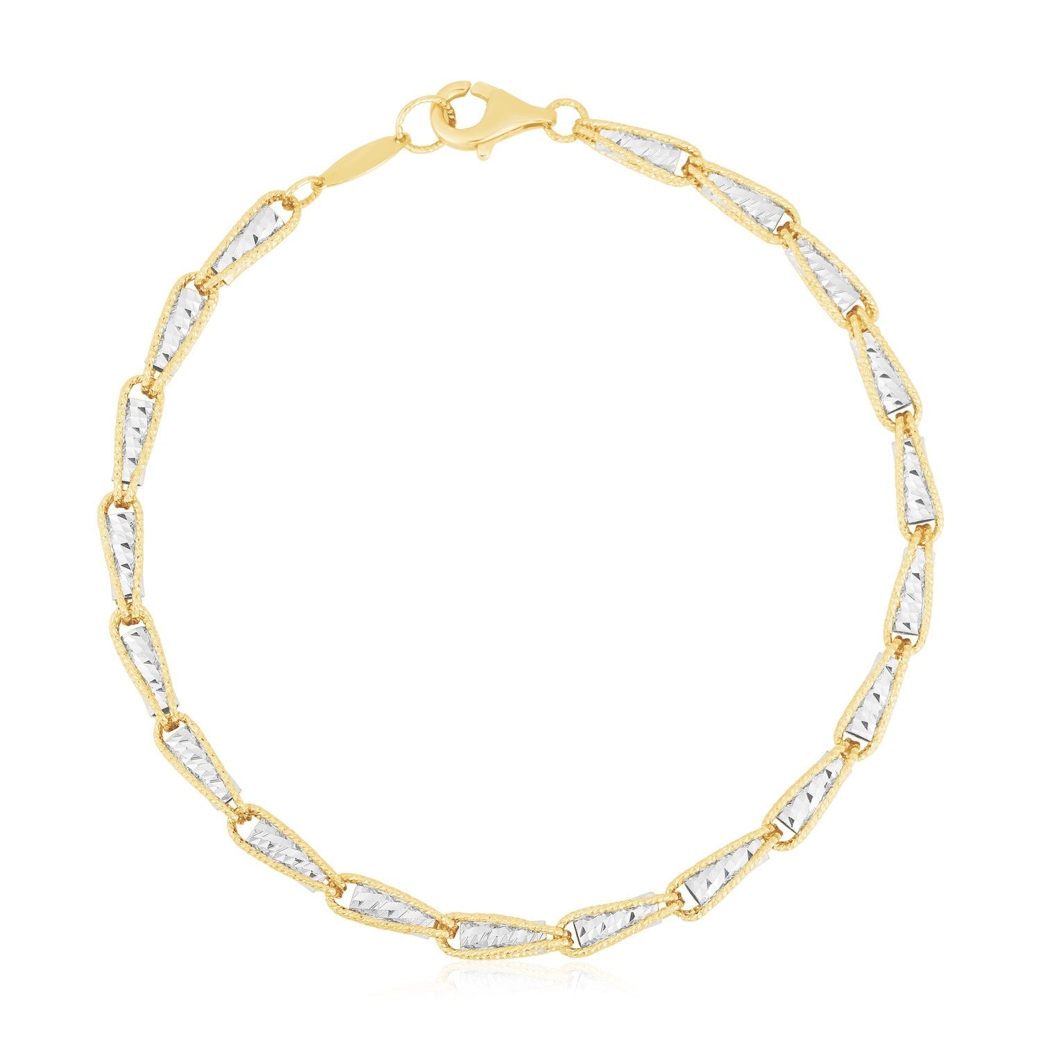 14k Two Tone Gold High Polish Diamond Cut Link Chain Bracelet-1