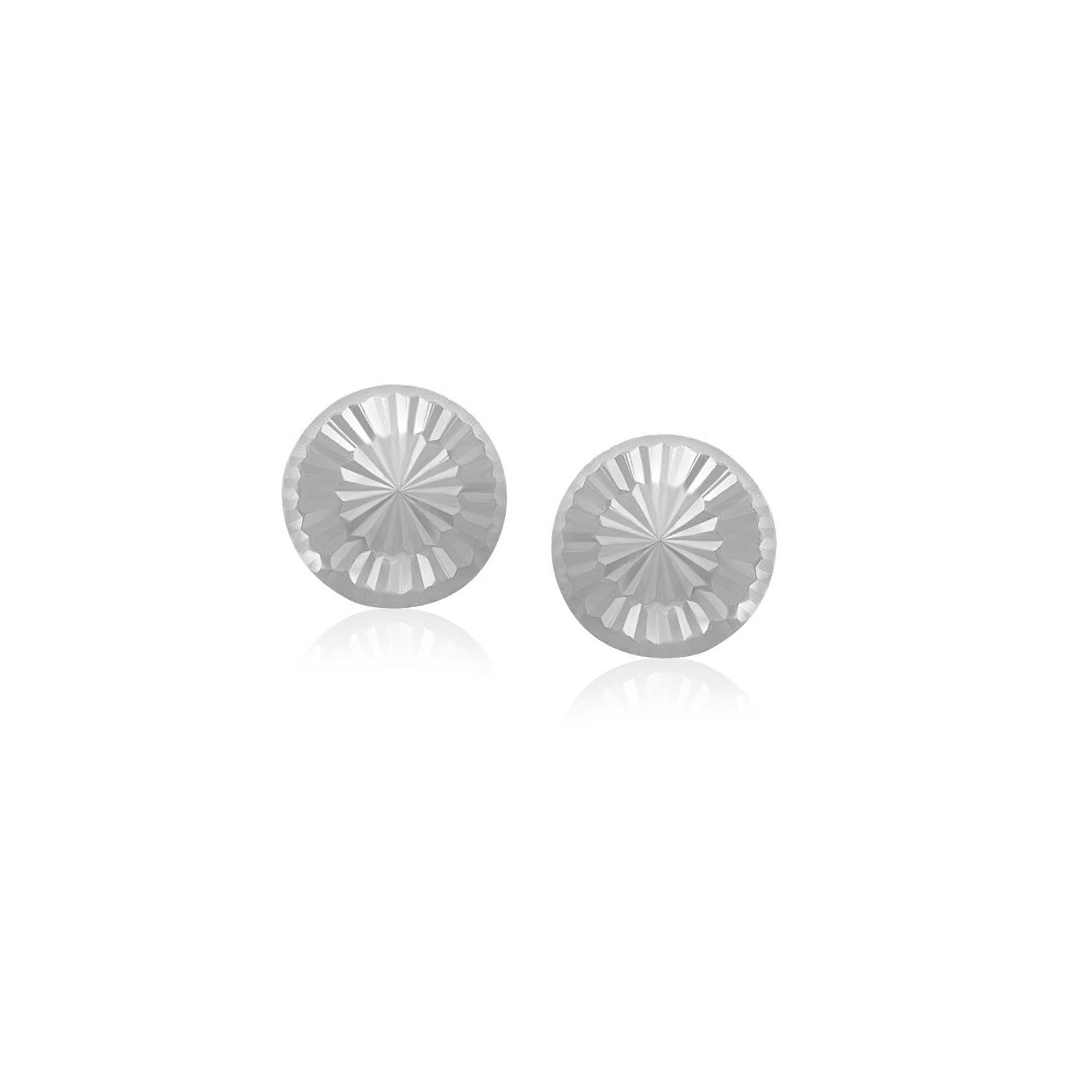 14k White Gold Textured Flat Style Stud Earrings-0