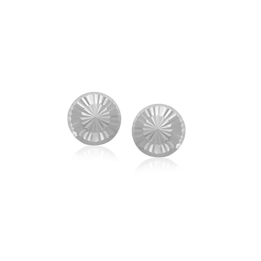 14k White Gold Textured Flat Style Stud Earrings-0