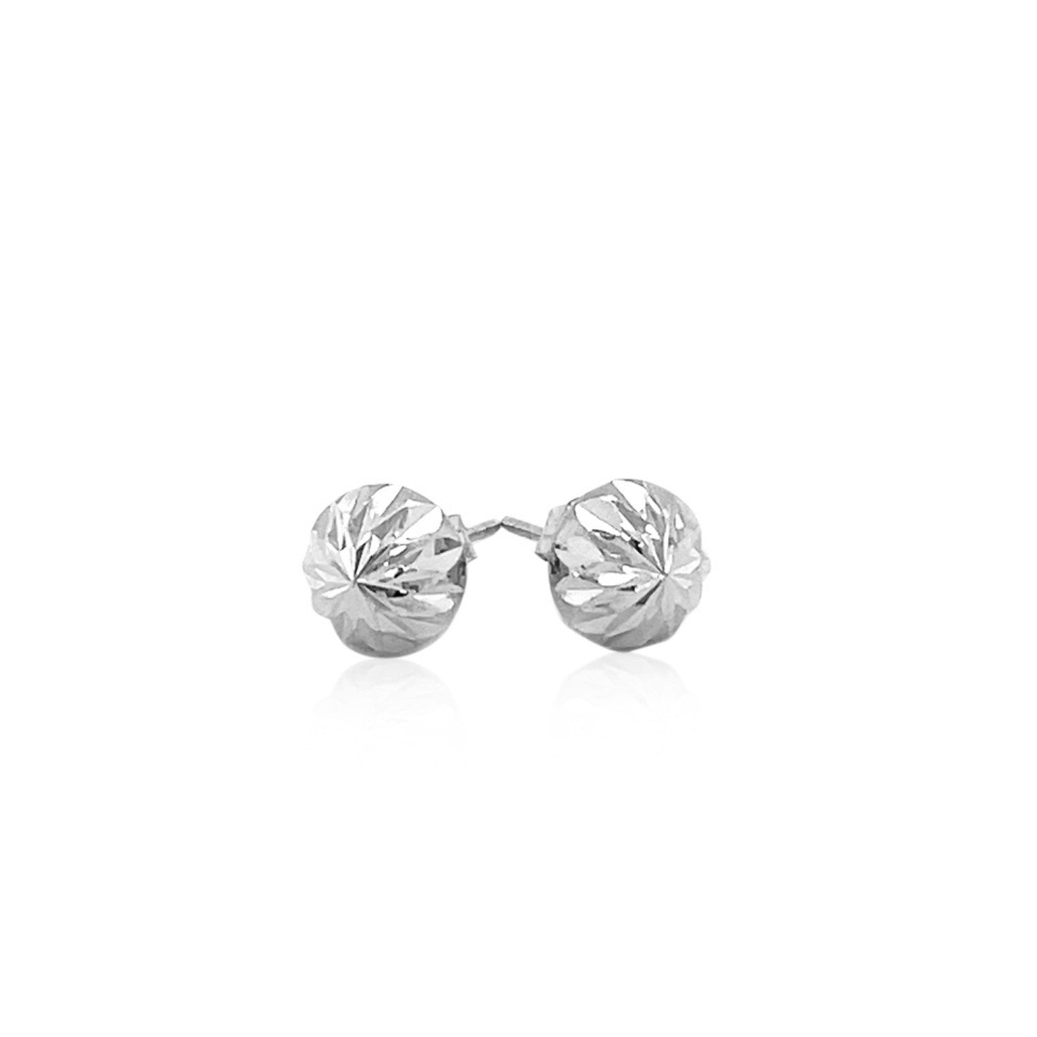 14k White Gold Textured Flat Style Stud Earrings-1