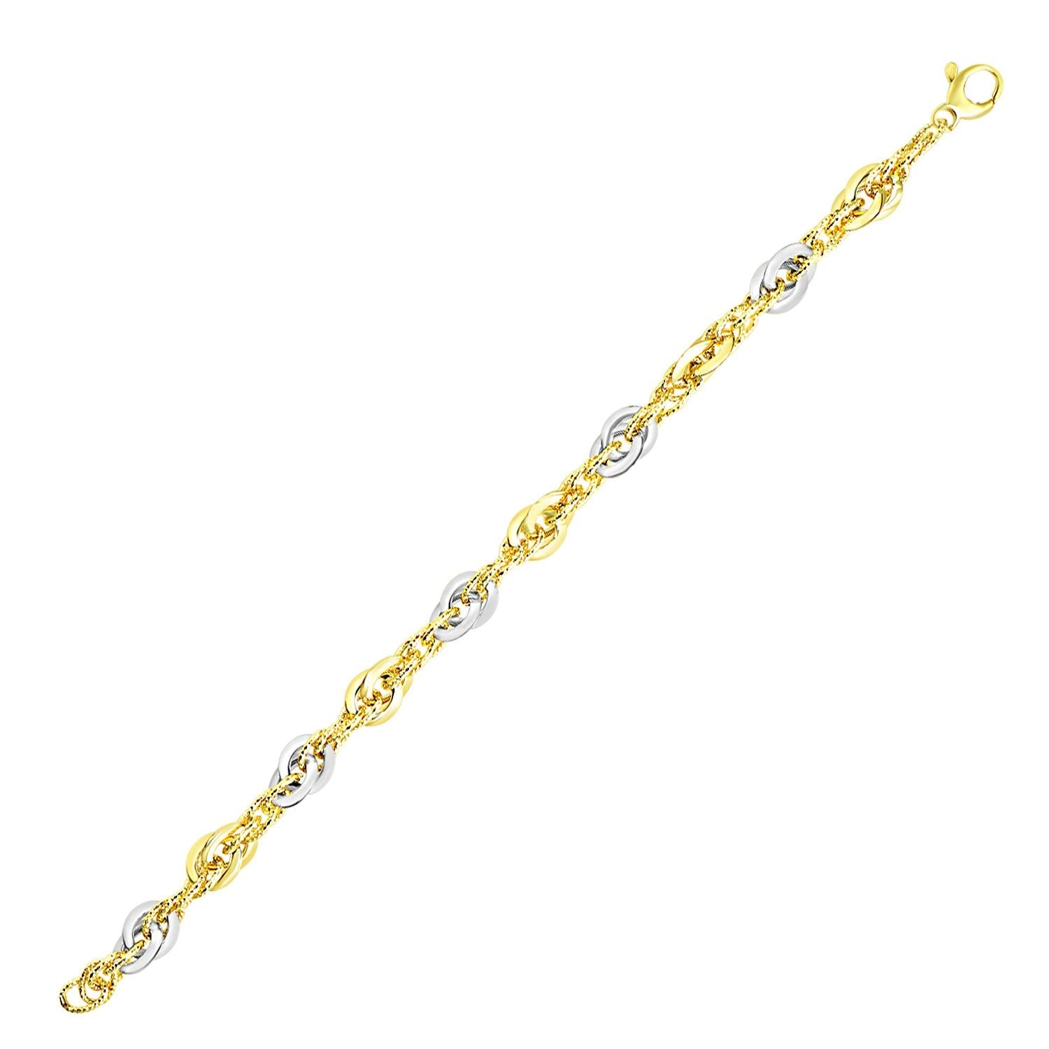14k Two-Tone Gold Interlaced Smooth and Textured Link Bracelet-0