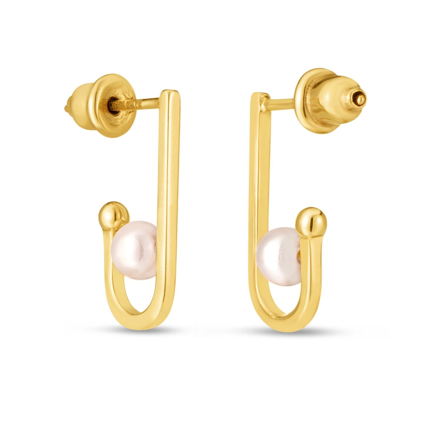 14k Yellow Gold J Hoop Pearl Earrings-1