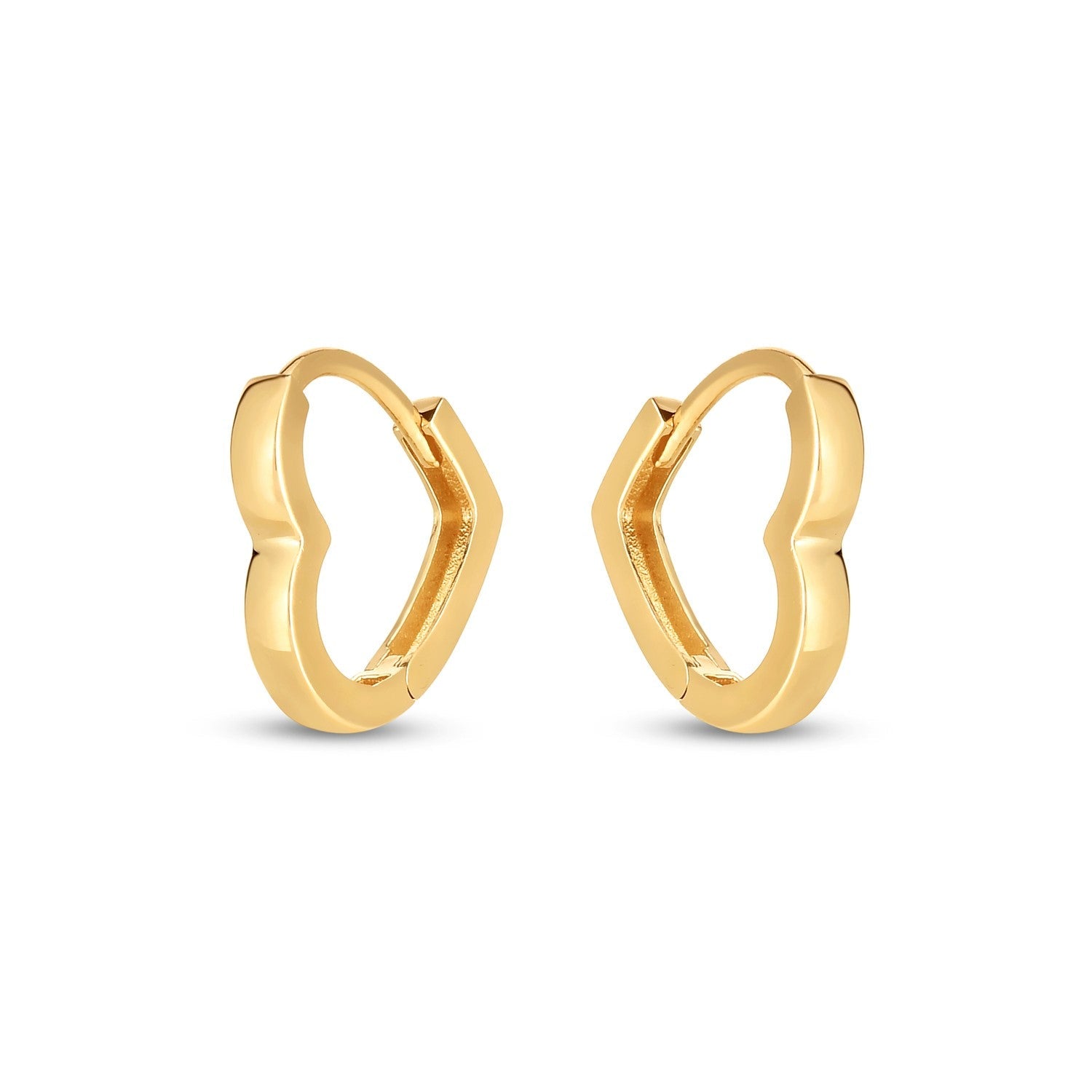 14k Yellow Gold Heart Huggie Hoops-1