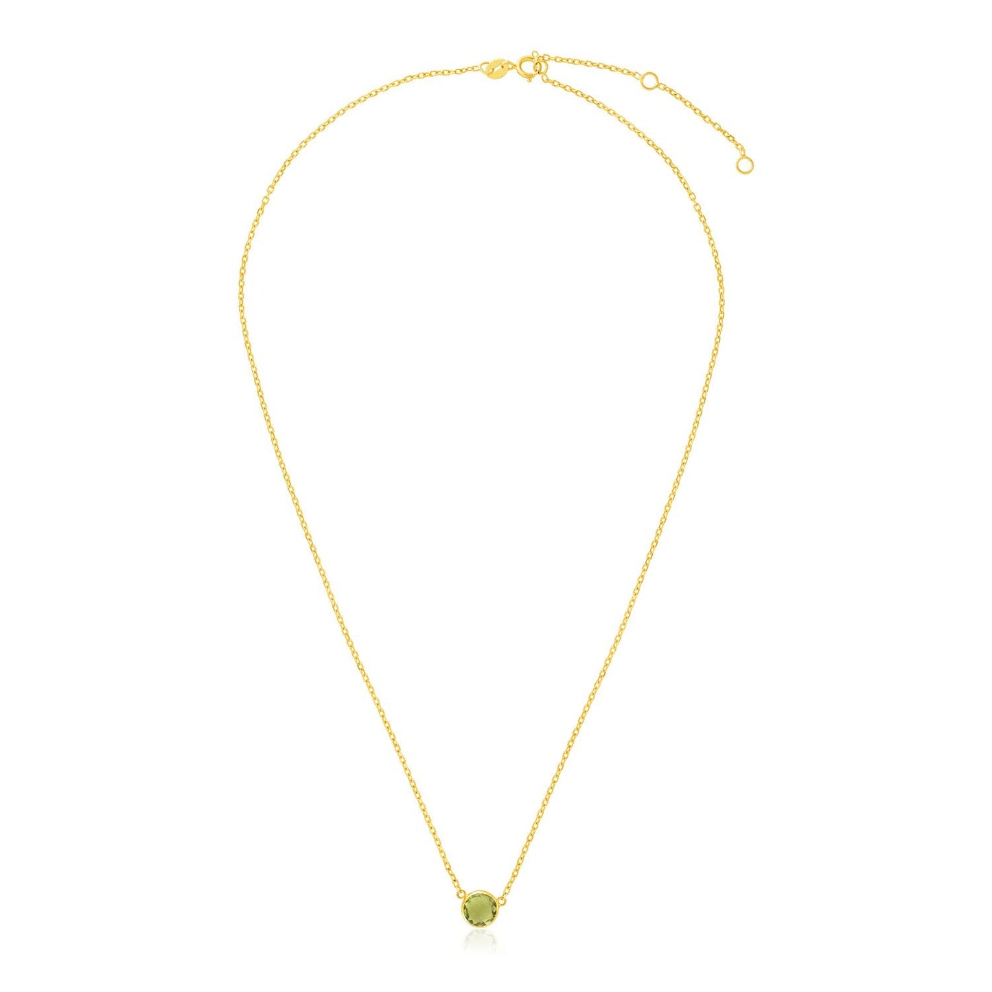 14k Yellow Gold 17 inch Necklace with Round Peridot-0