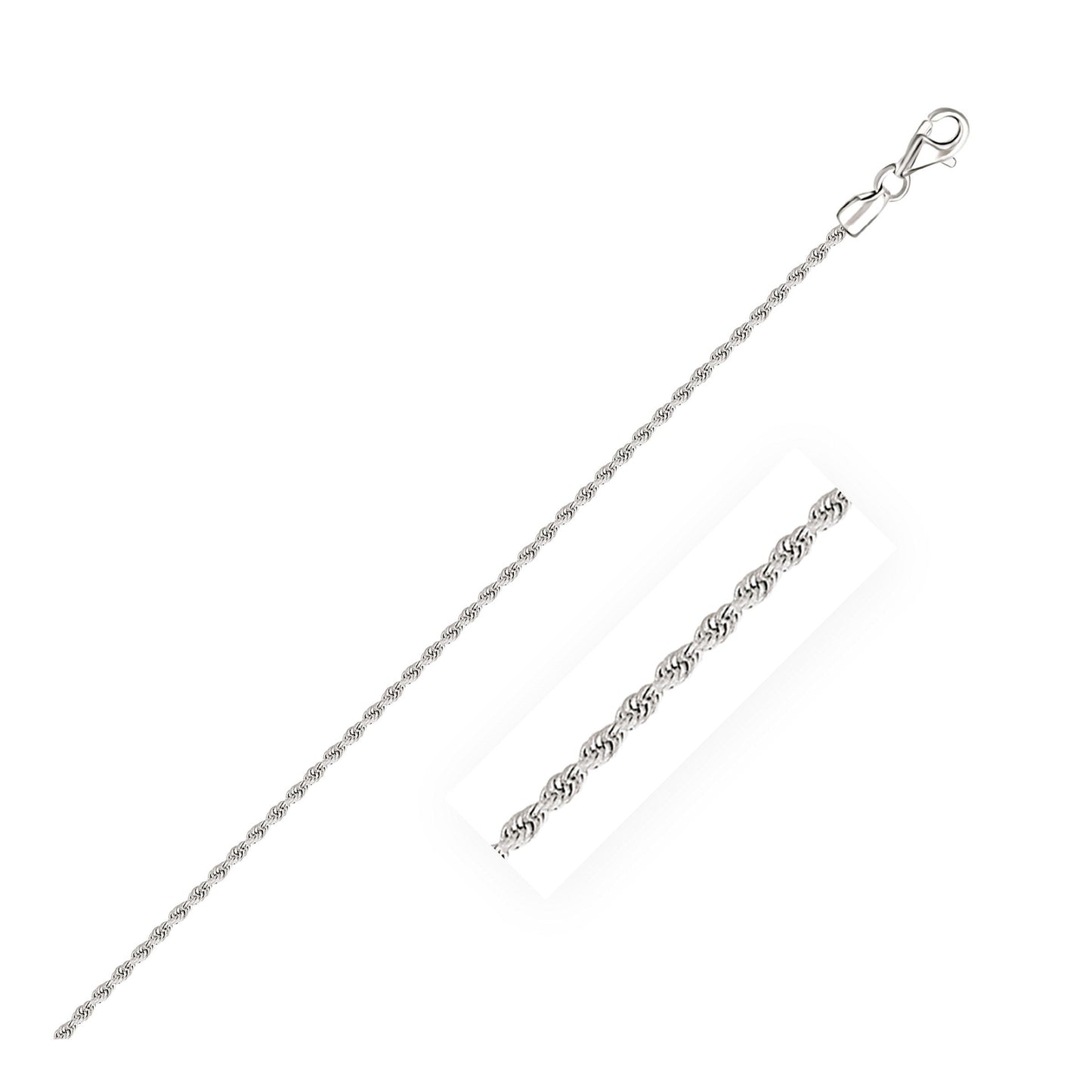 2.0mm 14k White Gold Diamond Cut Rope Anklet-0