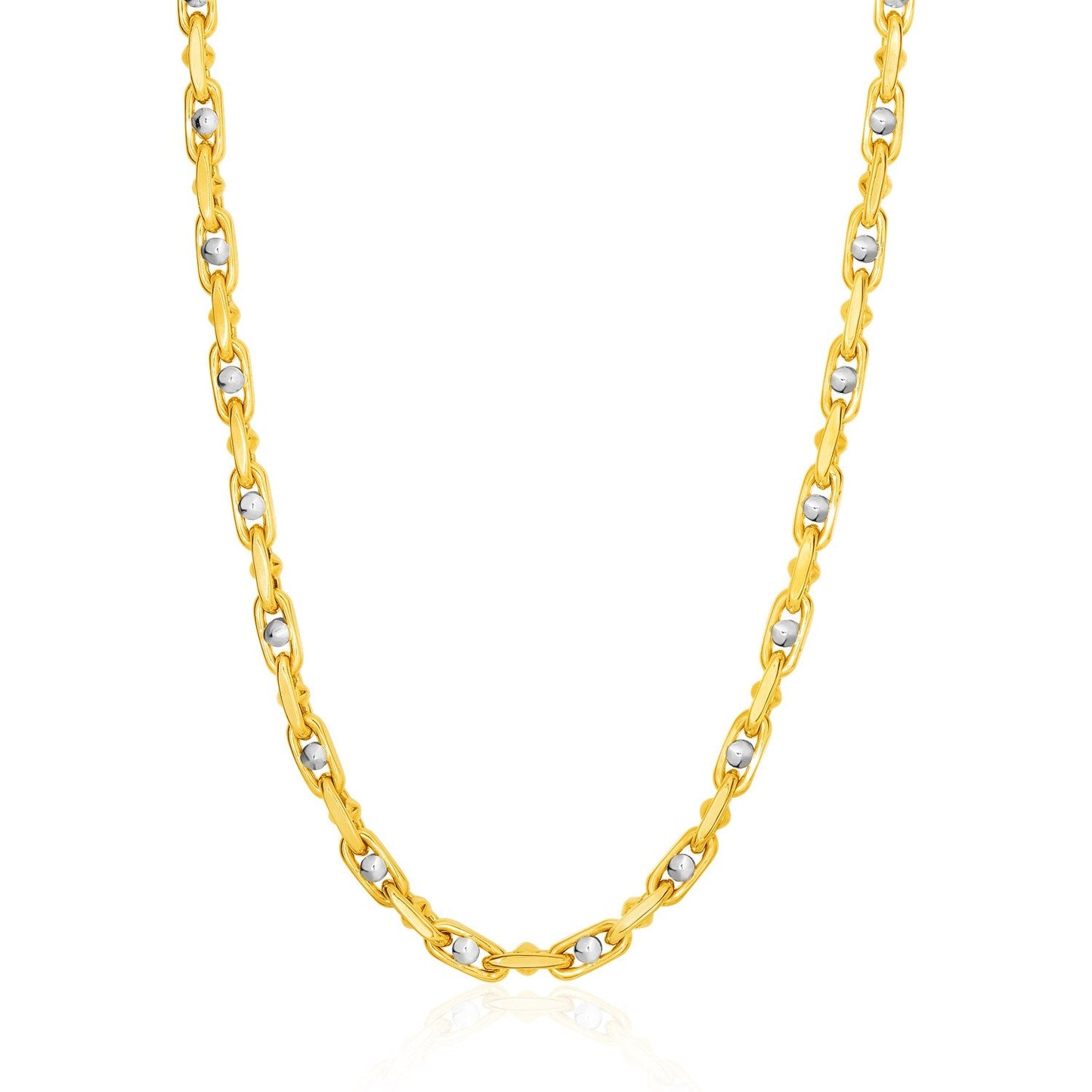 14k Two-Toned Yellow and White Gold Link Men's Necklace with Beads-0