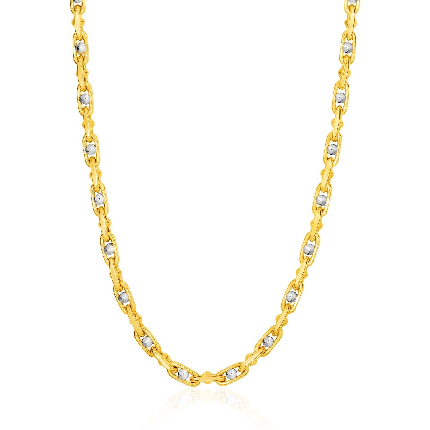 14k Two-Toned Yellow and White Gold Link Men's Necklace with Beads-0
