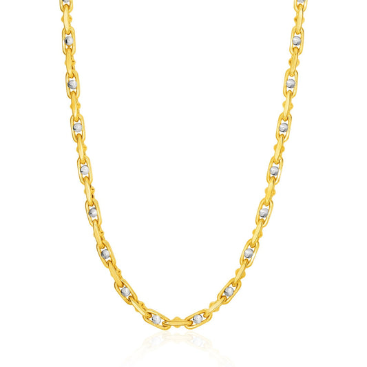 14k Two-Toned Yellow and White Gold Link Men's Necklace with Beads-0