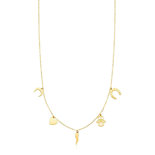 14K Yellow Gold Necklace with Polished Charms-0