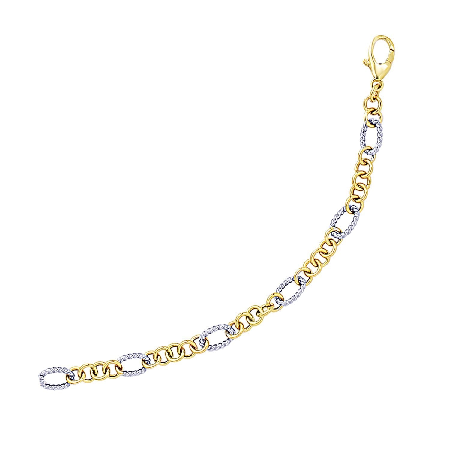 14k Two-Tone Gold Rope Motif Oval and Round Link Chain Bracelet-0