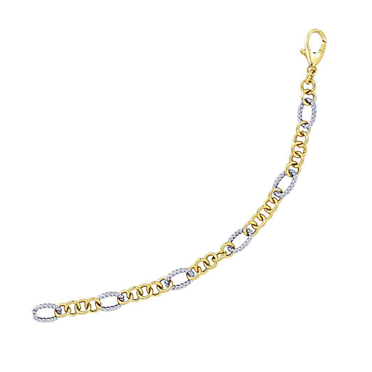 14k Two-Tone Gold Rope Motif Oval and Round Link Chain Bracelet-0