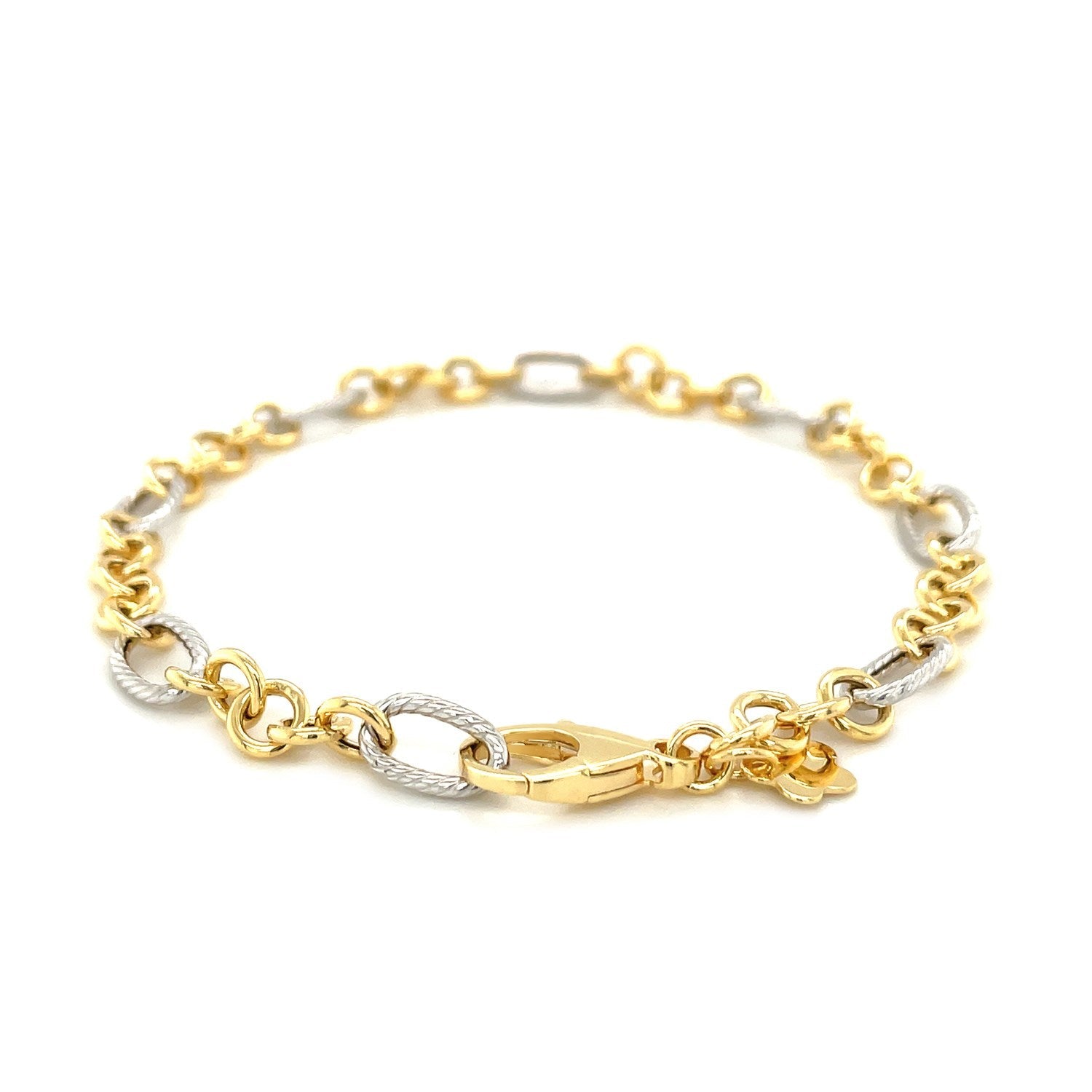 14k Two-Tone Gold Rope Motif Oval and Round Link Chain Bracelet-2