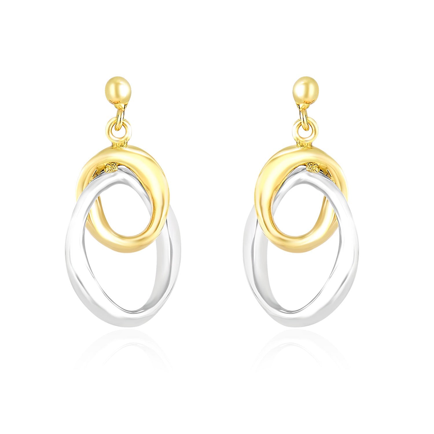 14k Two-Tone Gold Drop Earrings with Interlaced Oval Sections-0